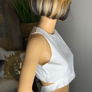 White Sleeveless Tie Back Crop Top